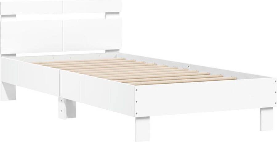 VidaXL -Bedframe-met-hoofdbord-bewerkt-hout-wit-100x200-cm - Foto 3