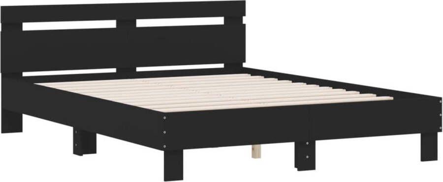 VidaXL -Bedframe-met-hoofdbord-bewerkt-hout-zwart-140x200-cm - Foto 2