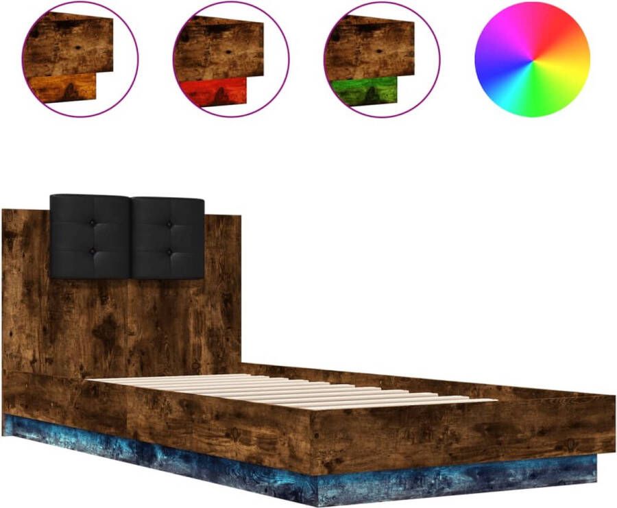 VidaXL Bedframe met LED 100x200 cm Gerookt Eiken Slaapcomfort Bed Frame Houten Bed Led Bed Hoofdbord Bruine Bed Tweepersoonsbed Boxspring Bedroom Furniture - Foto 2
