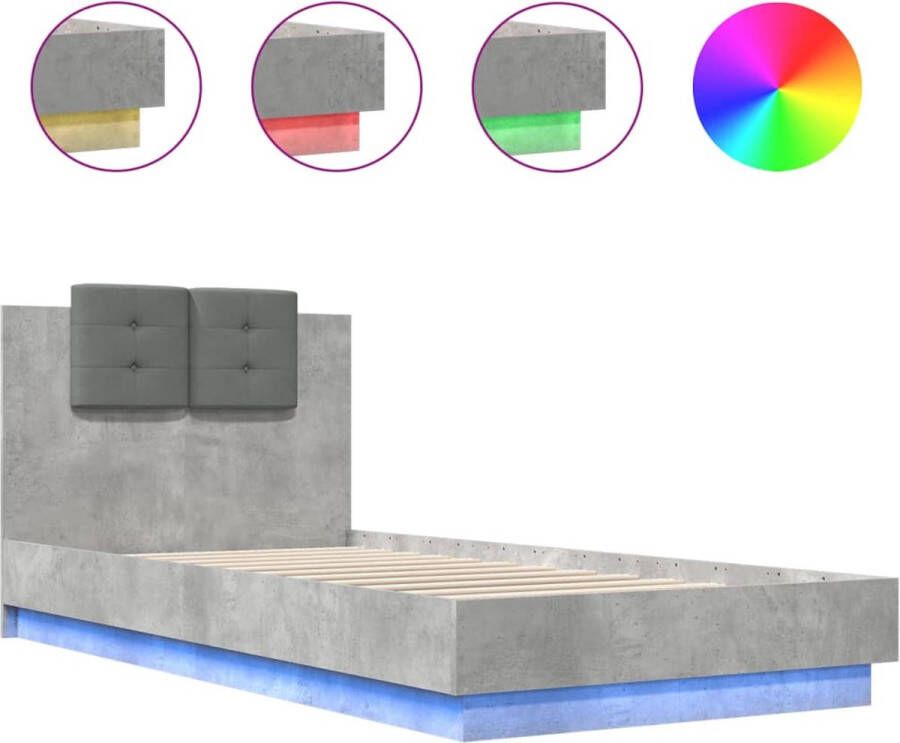 VidaXL -Bedframe-met-hoofdbord-en-LED-verlichting-betongrijs-90x200-cm - Foto 2