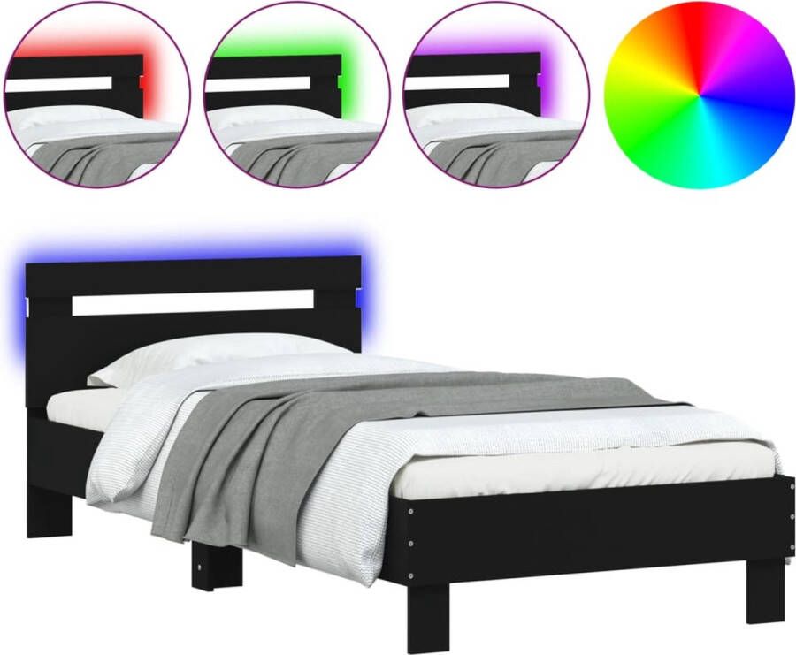 VidaXL Bedframe met hoofdbord en LED-verlichting zwart 75x190 cm - Foto 3