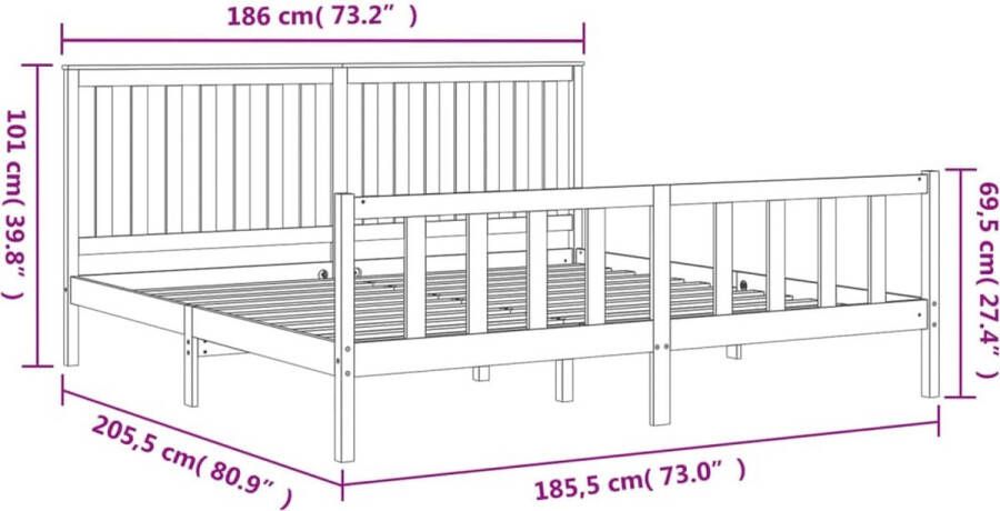 VidaXL -Bedframe-met-hoofdbord-grenenhout-180x200-cm-6FT-Super-King - Foto 2