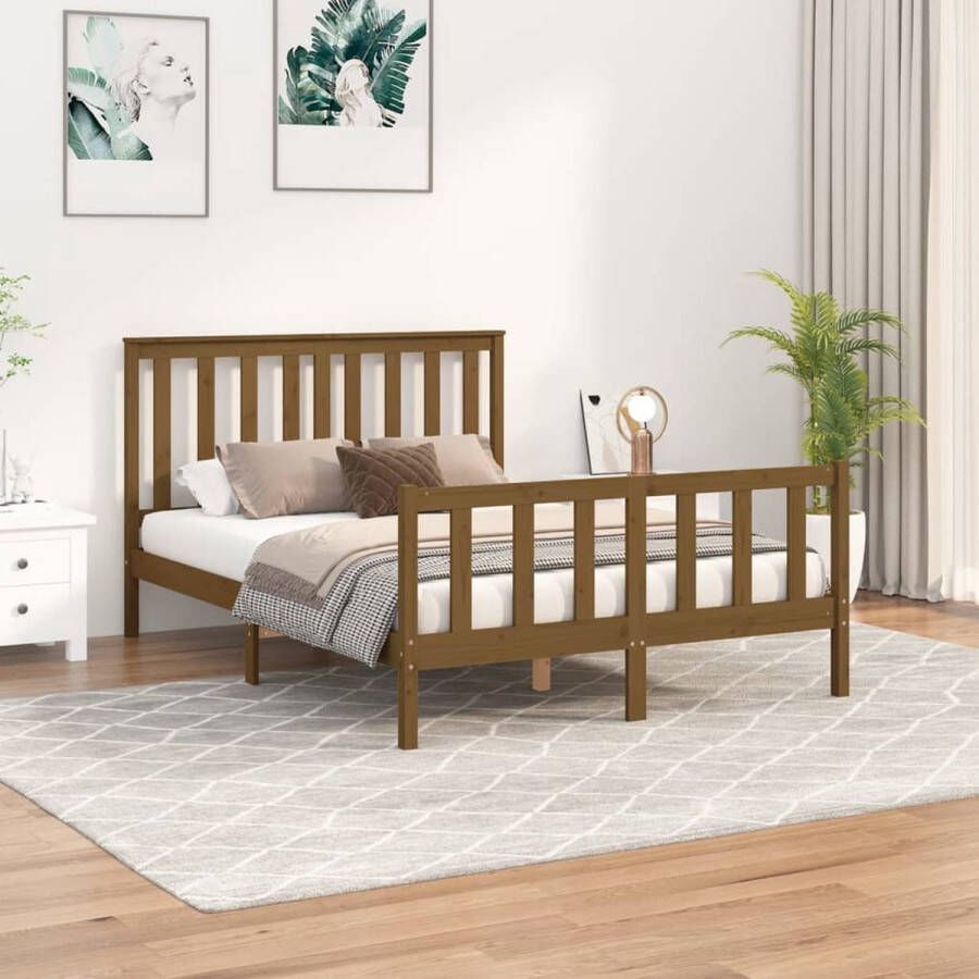 VidaXL -Bedframe-met-hoofdbord-grenenhout-honingbruin-120x200-cm - Foto 2