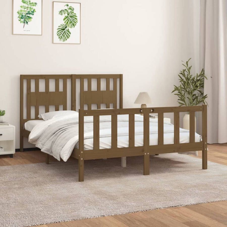 VidaXL -Bedframe-met-hoofdbord-grenenhout-honingbruin-120x200-cm - Foto 3