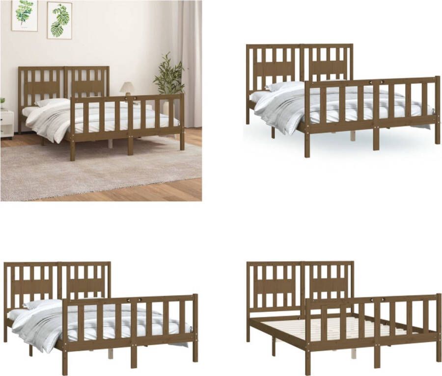 VidaXL Bedframe met hoofdbord grenenhout honingbruin 120x200 cm Bedframe Bedframes Bed Bedombouw