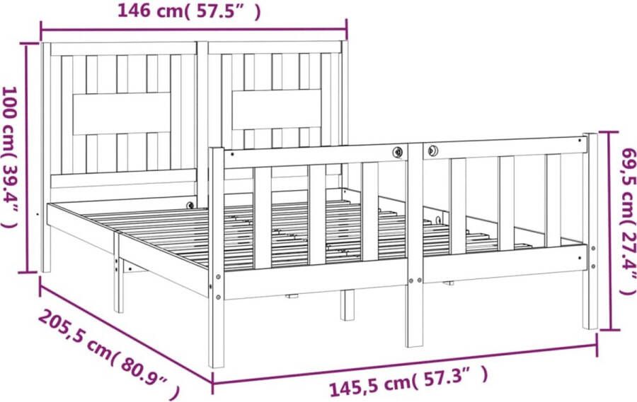 VidaXL -Bedframe-met-hoofdbord-grenenhout-honingbruin-140x200-cm