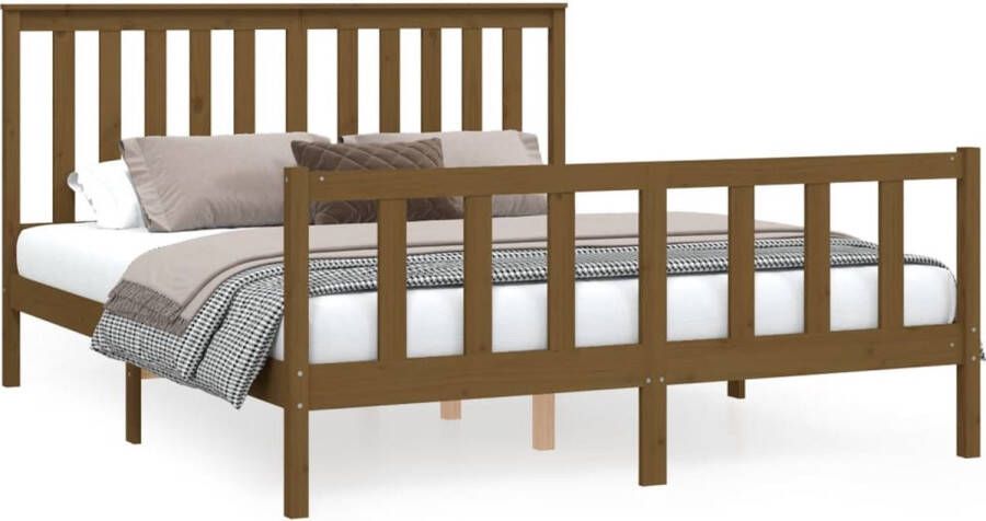 VidaXL -Bedframe-met-hoofdbord-grenenhout-honingbruin-160x200-cm