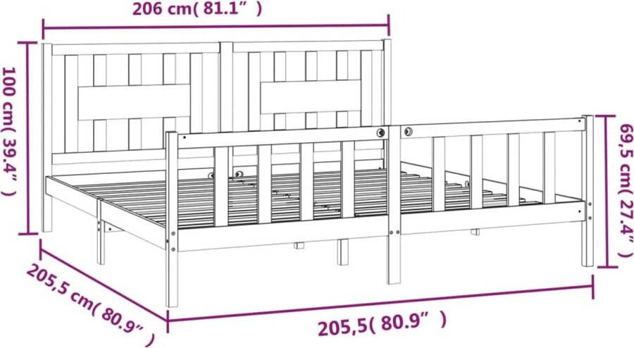 VidaXL -Bedframe-met-hoofdbord-grenenhout-honingbruin-200x200-cm