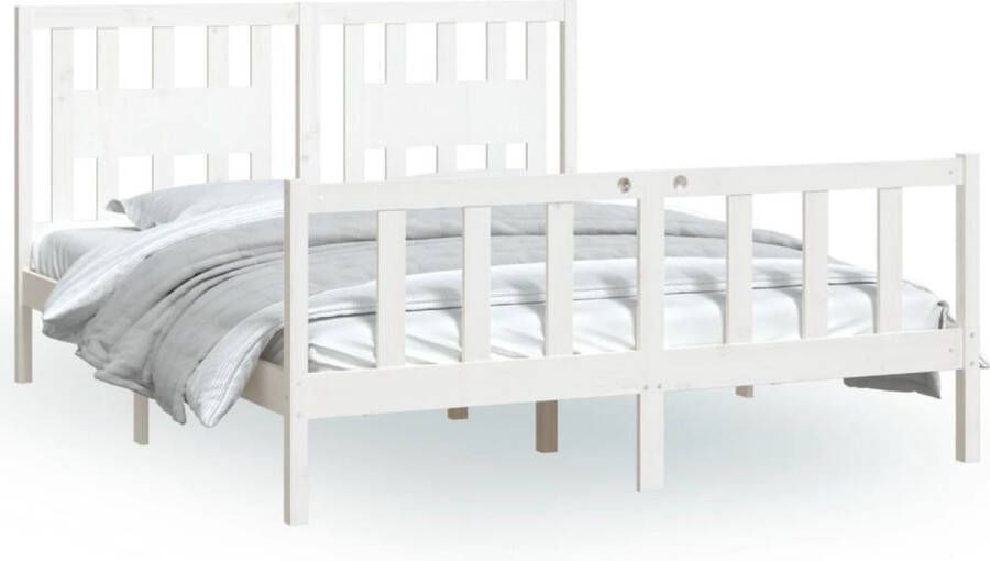 VidaXL -Bedframe-met-hoofdbord-grenenhout-wit-150x200-cm-5FT-King-Size