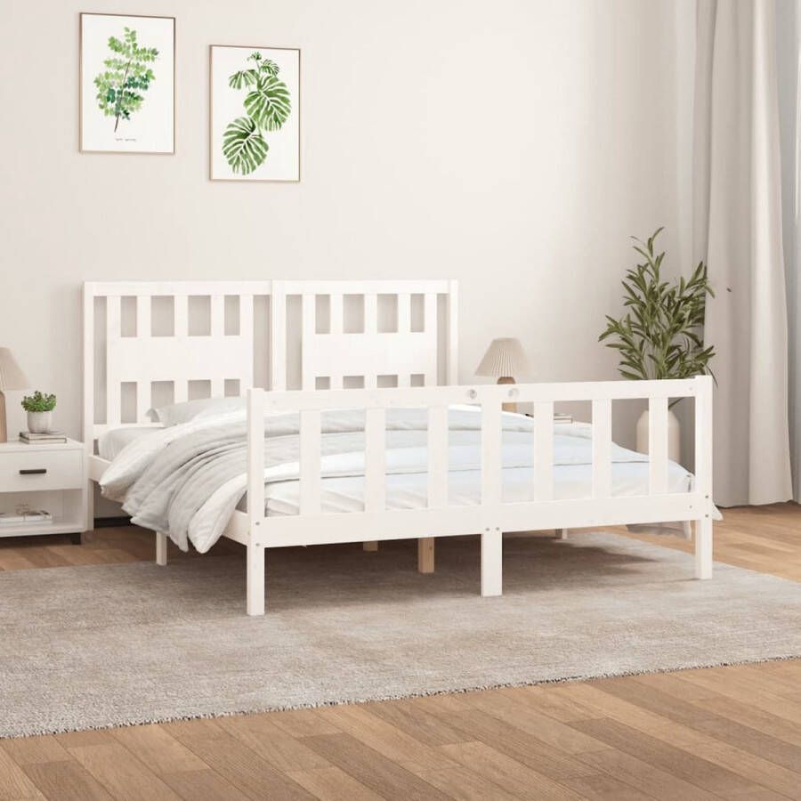 VidaXL -Bedframe-met-hoofdbord-grenenhout-wit-150x200-cm-5FT-King-Size - Foto 2