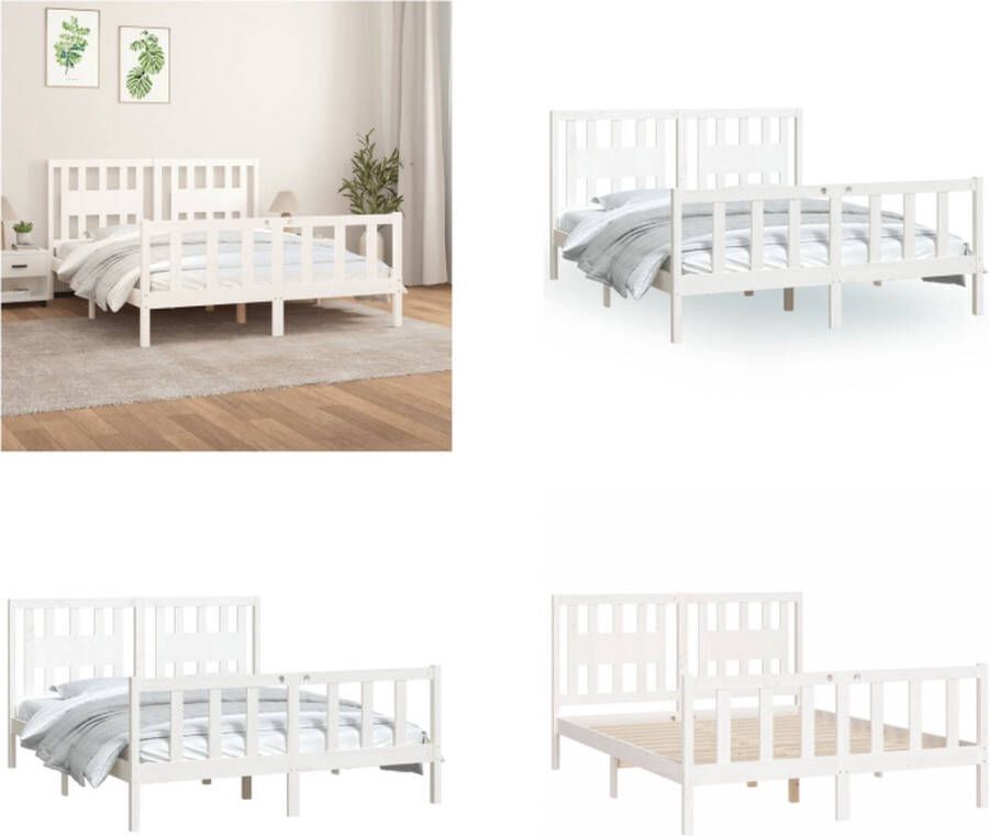 VidaXL Bedframe met hoofdbord grenenhout wit 150x200 cm 5FT King Size Bedframe Bedframes Bed Bedombouw