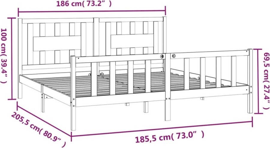 VidaXL -Bedframe-met-hoofdbord-hout-grijs-180x200-cm-6FT-Super-King