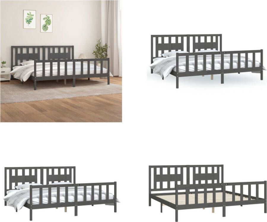 VidaXL Bedframe met hoofdbord hout grijs 180x200 cm 6FT Super King Bedframe Bedframes Bed Bedombouw