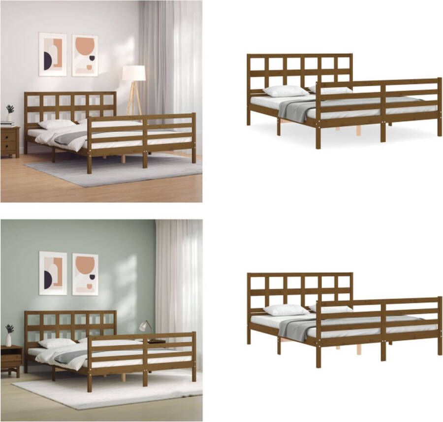 vidaXL Bedframe met hoofdbord hout honingbruin 160x200 cm Bedframe Bedframes Bed Tweepersoonsbed