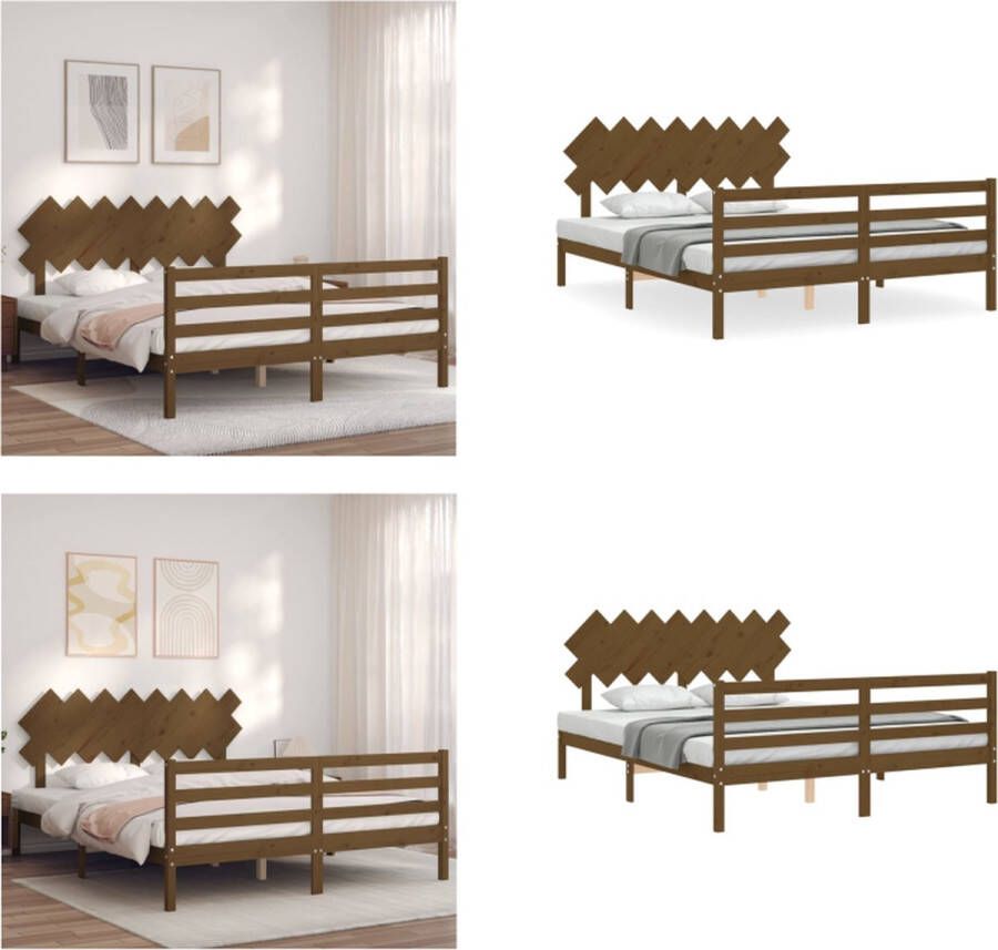 VidaXL Bedframe met hoofdbord hout honingbruin 160x200 cm Bedframe Bedframes Bed Tweepersoonsbed