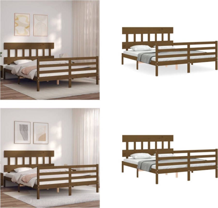 VidaXL Bedframe met hoofdbord hout honingbruin 160x200 cm Bedframe Bedframes Bed Tweepersoonsbed - Foto 1