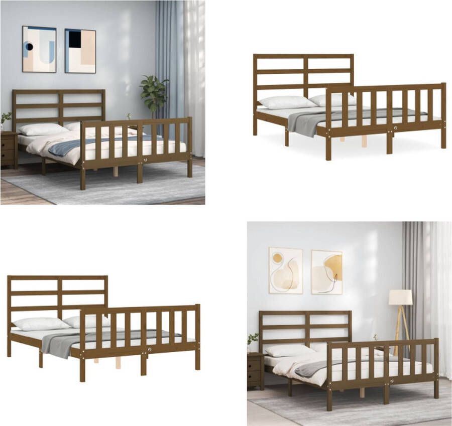 vidaXL Bedframe met hoofdbord hout honingbruin 4FT Small Double Bedframe Bedframes Bed Tweepersoonsbed