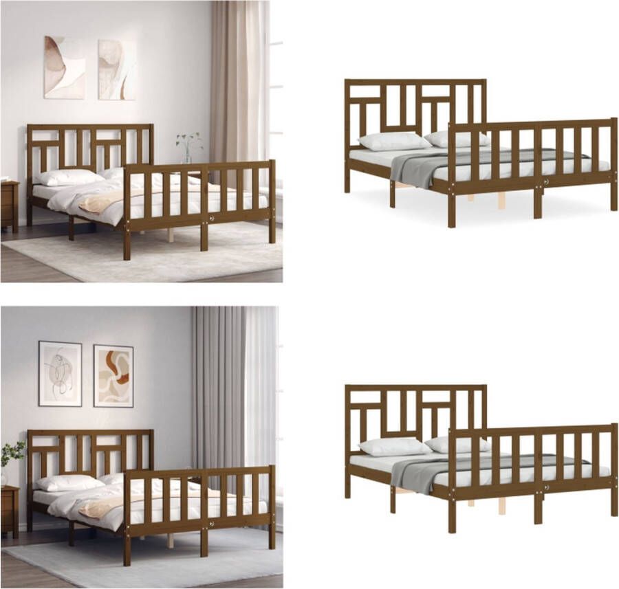 VidaXL Bedframe met hoofdbord hout honingbruin 4FT Small Double Bedframe Bedframes Bed Tweepersoonsbed