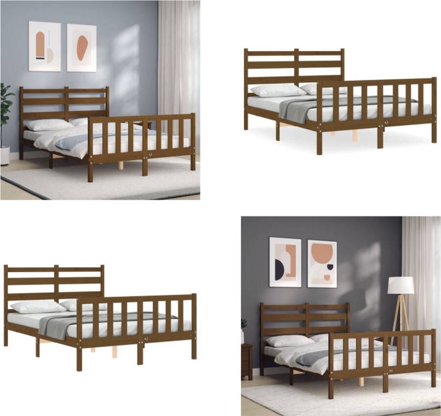 vidaXL Bedframe met hoofdbord hout honingbruin 4FT Small Double Bedframe Bedframes Bed Tweepersoonsbed