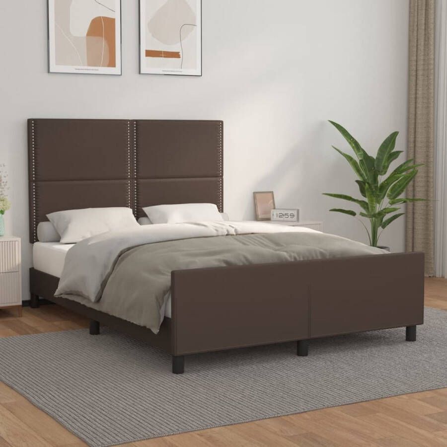 VidaXL -Bedframe-met-hoofdbord-kunstleer-bruin-140x200-cm