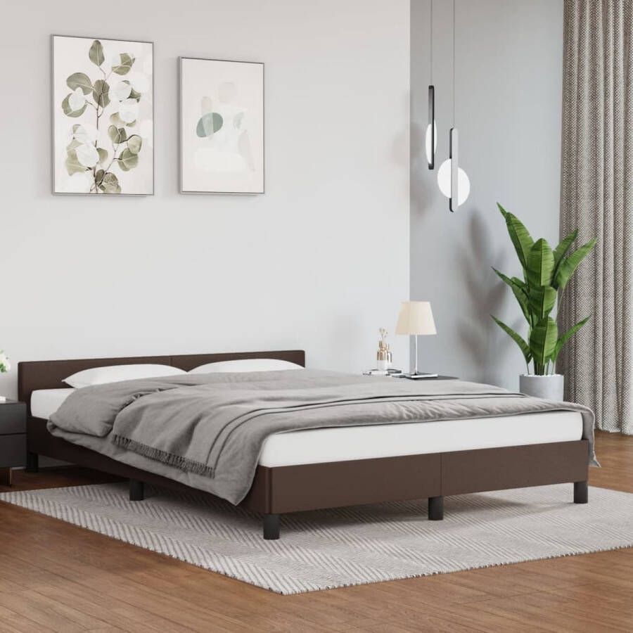 VidaXL -Bedframe-met-hoofdbord-kunstleer-bruin-140x200-cm
