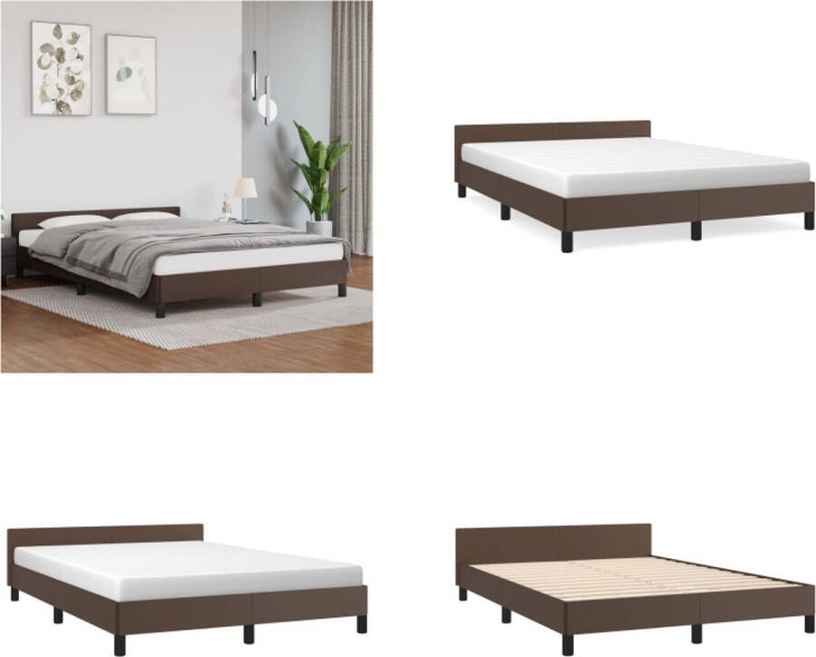 VidaXL Bedframe met hoofdbord kunstleer bruin 140x200 cm Bedframe Met Hoofdbord Bedframes Met Hoofdborden Bedframe Bed - Foto 2