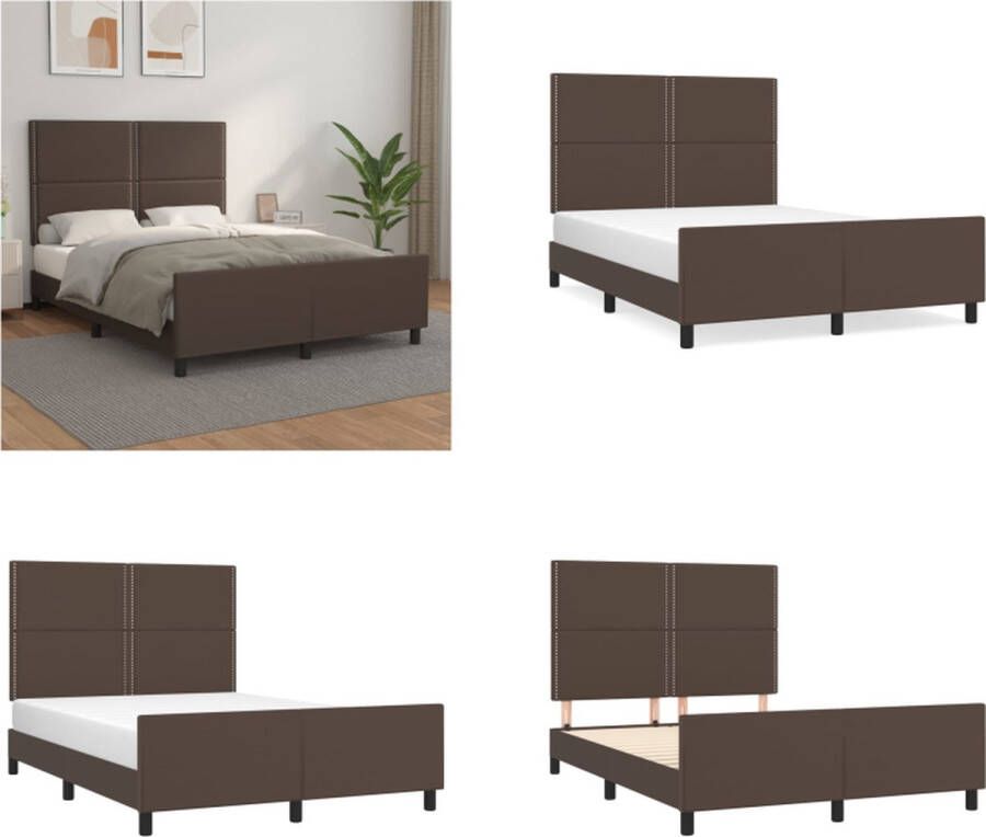 VidaXL Bedframe met hoofdbord kunstleer bruin 140x200 cm Bedframe Met Hoofdbord Bedframes Met Hoofdborden Bedframe Bed