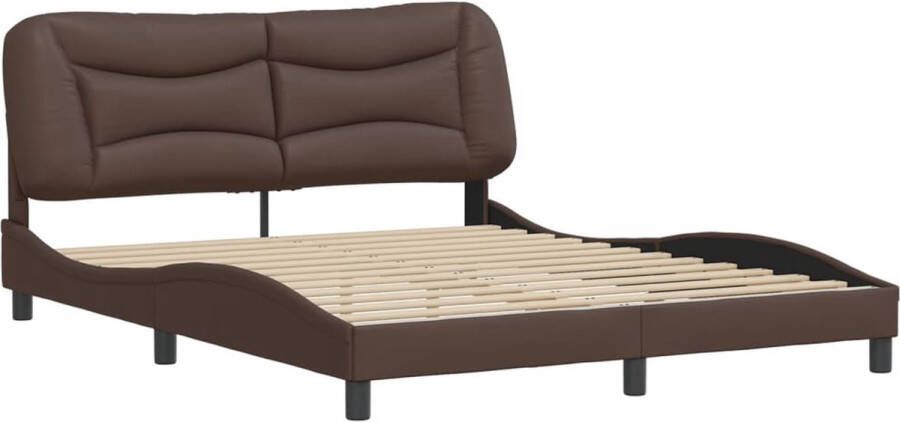 VidaXL -Bedframe-met-hoofdbord-kunstleer-bruin-160x200-cm - Foto 4