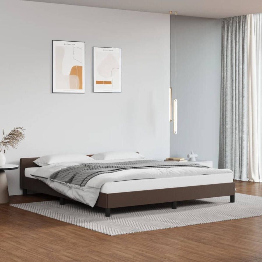 VidaXL -Bedframe-met-hoofdbord-kunstleer-bruin-160x200-cm