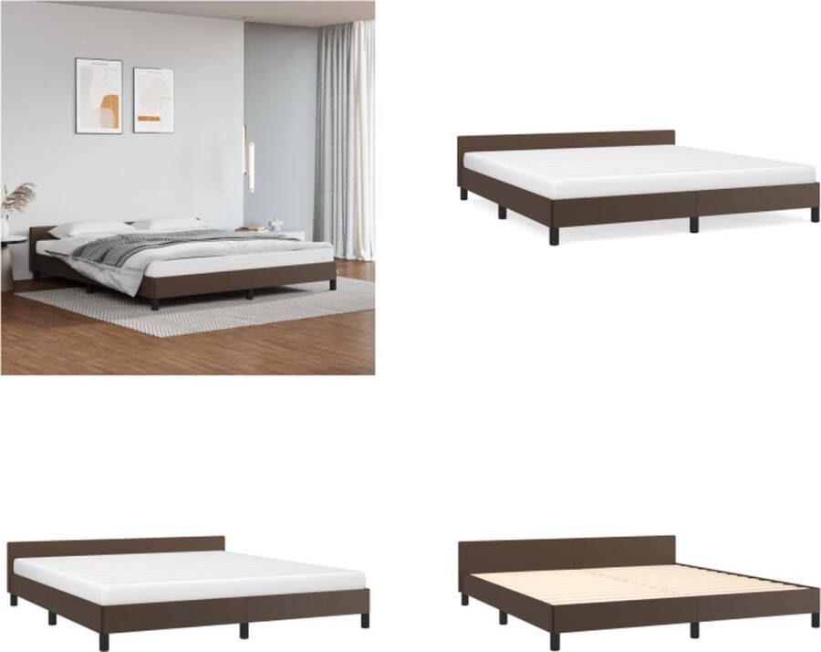 vidaXL Bedframe met hoofdbord kunstleer bruin 160x200 cm Bedframe Met Hoofdbord Bedframes Met Hoofdborden Bedframe Bed