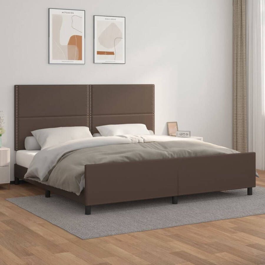VidaXL -Bedframe-met-hoofdbord-kunstleer-bruin-200x200-cm - Foto 2