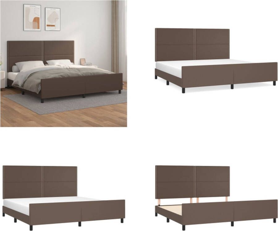VidaXL Bedframe met hoofdbord kunstleer bruin 200x200 cm Bedframe Met Hoofdbord Bedframes Met Hoofdborden Bedframe Bed