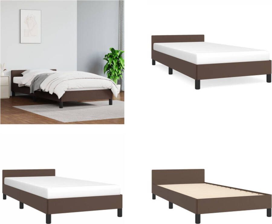 VidaXL Bedframe met hoofdbord kunstleer bruin 90x190 cm Bedframe Met Hoofdbord Bedframes Met Hoofdborden Bedframe Bed