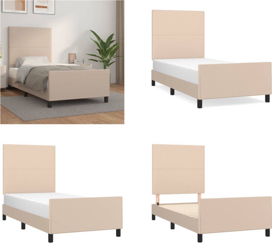 VidaXL Bedframe met hoofdbord kunstleer cappuccinokleurig 100x200 cm Bedframe Bedframes Bed Slaapmeubel