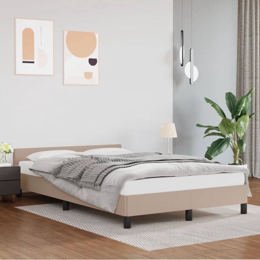 VidaXL -Bedframe-met-hoofdbord-kunstleer-cappuccinokleurig-140x200-cm - Foto 2