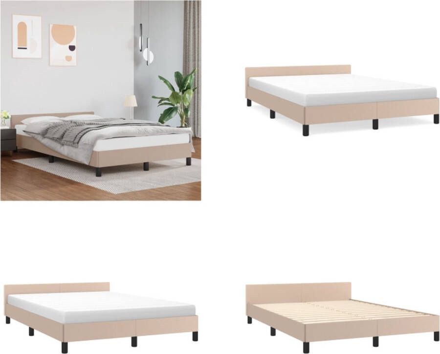 vidaXL Bedframe met hoofdbord kunstleer cappuccinokleurig 140x200 cm Bedframe Met Hoofdbord Bedframes Met Hoofdborden Bedframe Bed