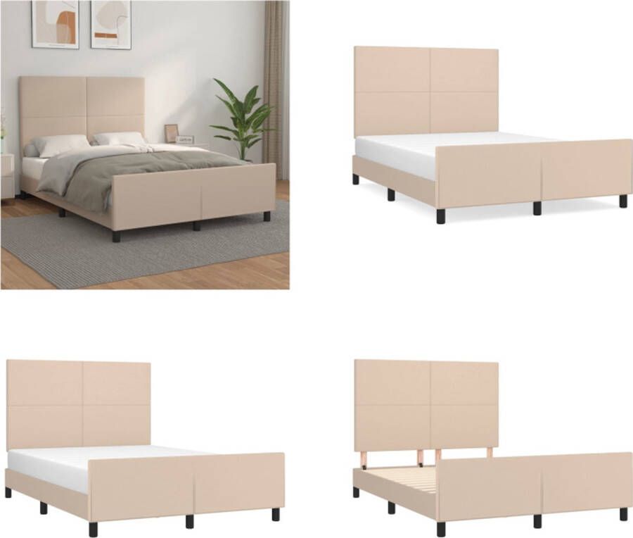 VidaXL Bedframe met hoofdbord kunstleer cappuccinokleurig 140x200 cm Bedframe Met Hoofdbord Bedframes Met Hoofdborden Bedframe Bed