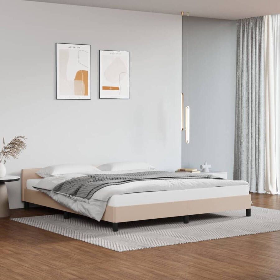 VidaXL -Bedframe-met-hoofdbord-kunstleer-cappuccinokleurig-160x200-cm