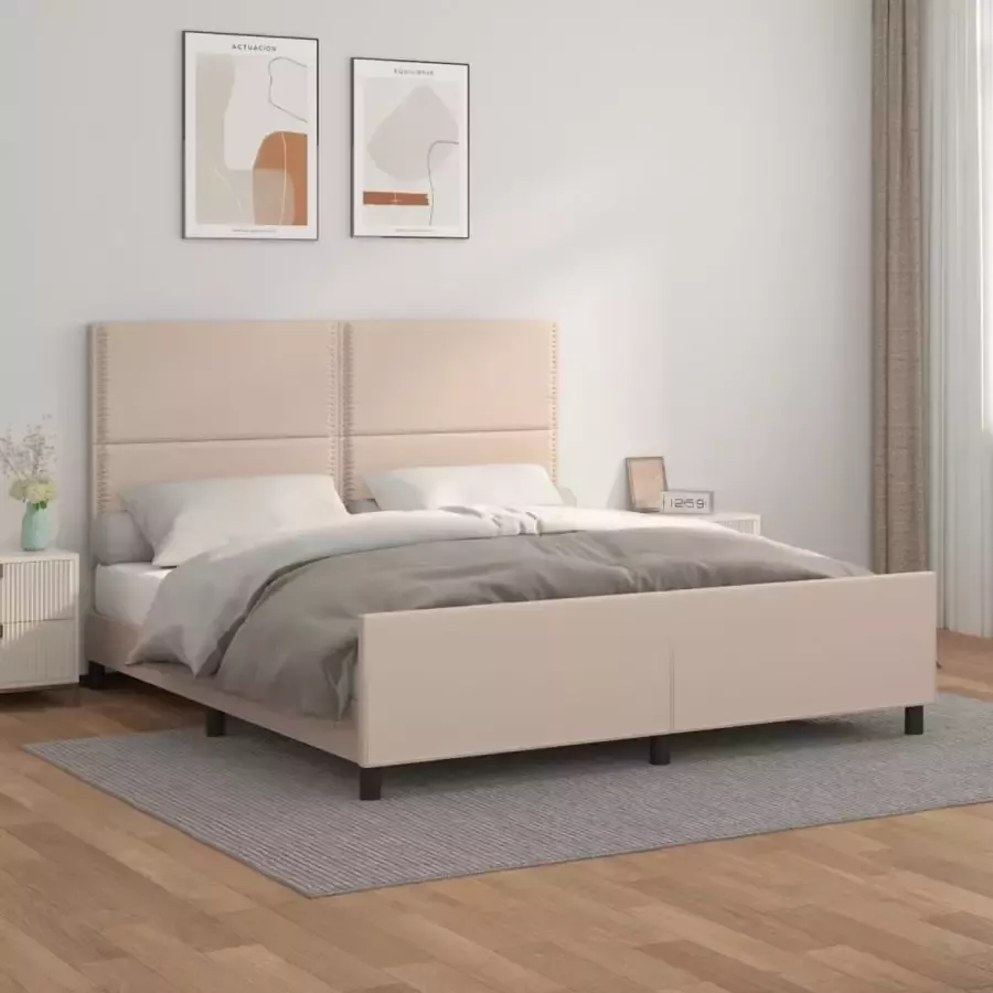 VidaXL -Bedframe-met-hoofdbord-kunstleer-cappuccinokleurig-160x200-cm - Foto 2