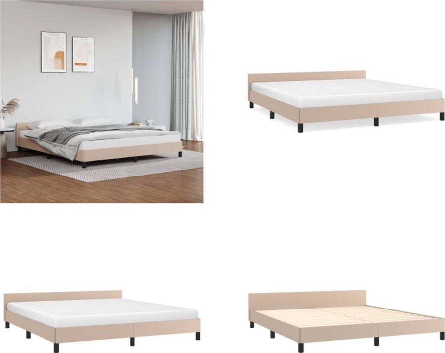 VidaXL Bedframe met hoofdbord kunstleer cappuccinokleurig 160x200 cm Bedframe Met Hoofdbord Bedframes Met Hoofdborden Bedframe Bed - Foto 2