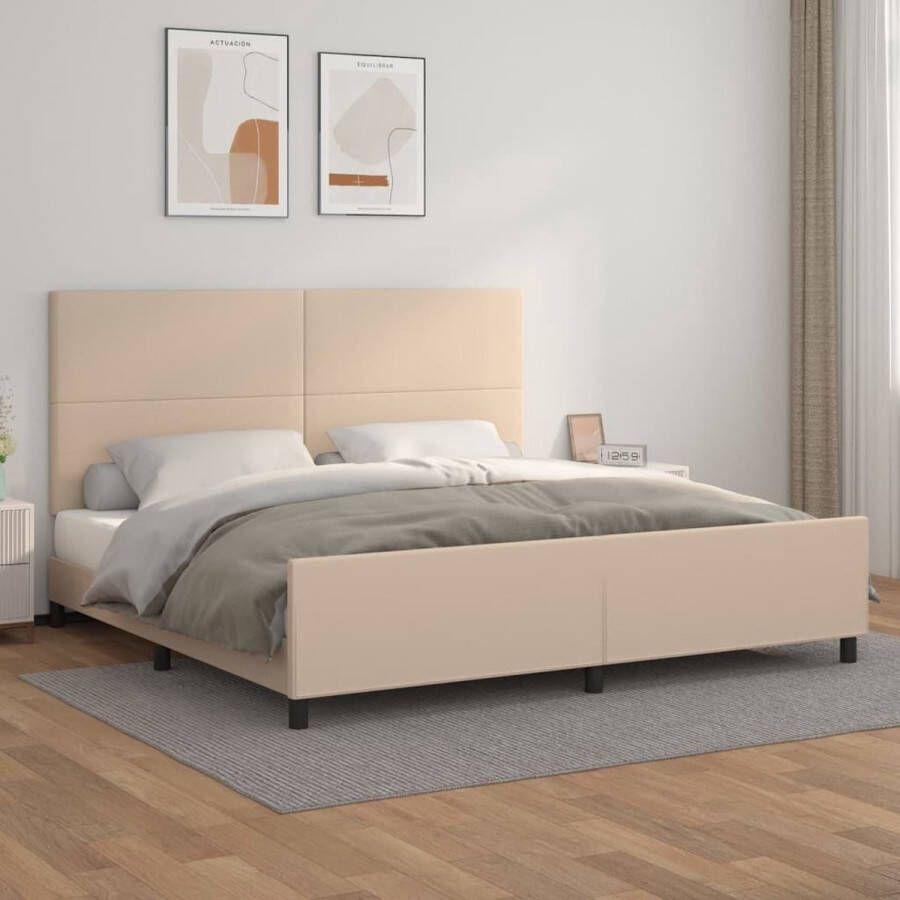 VidaXL Bedframe Viana zonder matras kunstleer cappuccinokleurig 200x200 cm - Foto 9