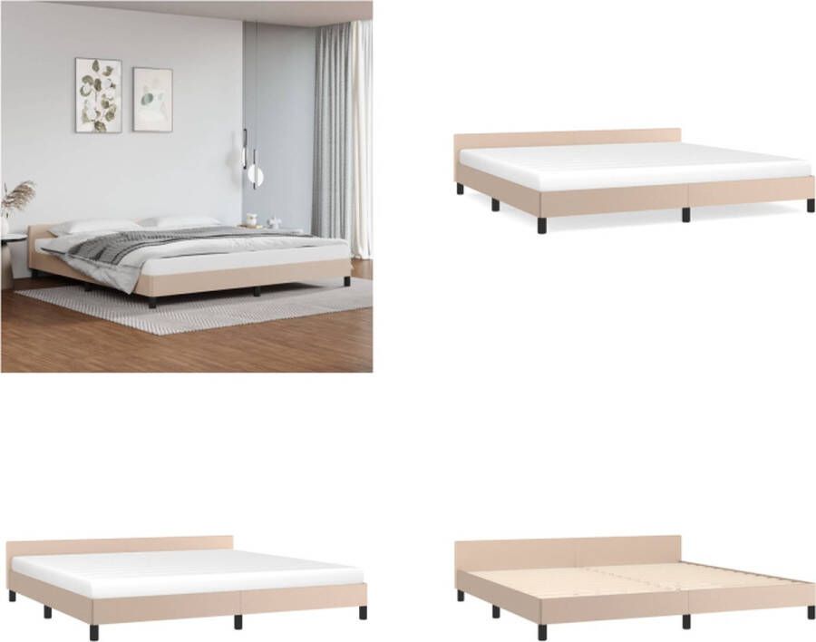 VidaXL Bedframe met hoofdbord kunstleer cappuccinokleurig 200x200 cm Bedframe Met Hoofdbord Bedframes Met Hoofdborden Bedframe Bed - Foto 2