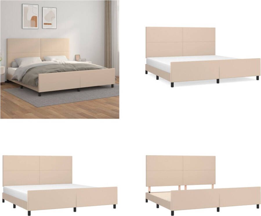 VidaXL Bedframe met hoofdbord kunstleer cappuccinokleurig 200x200 cm Bedframe Met Hoofdbord Bedframes Met Hoofdborden Bedframe Bed