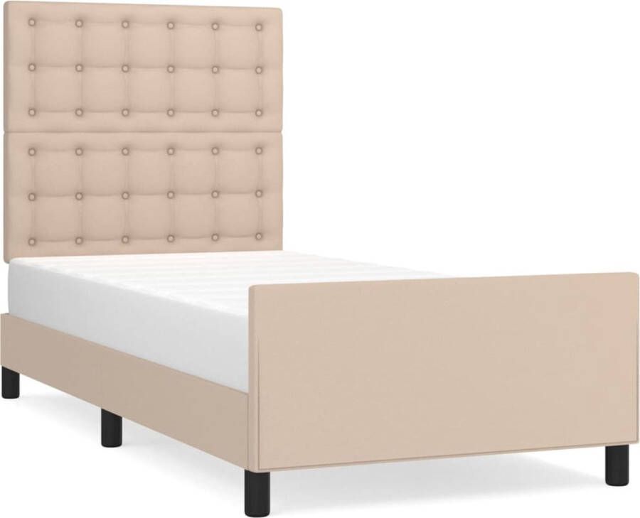 VidaXL -Bedframe-met-hoofdbord-kunstleer-cappuccinokleurig-90x200-cm - Foto 3