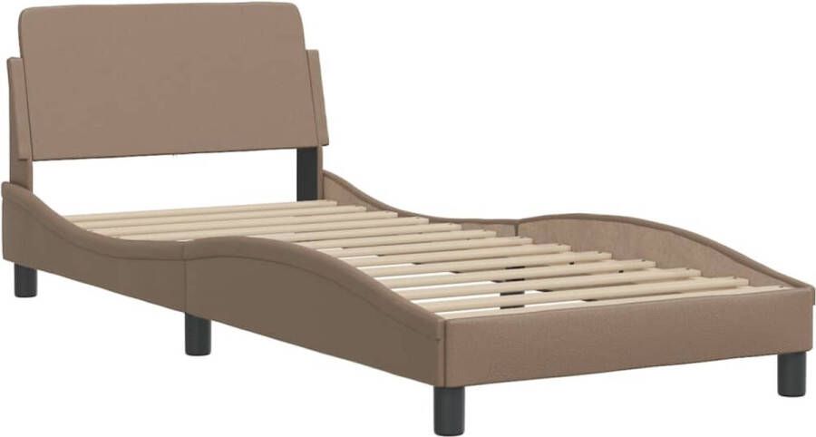 VidaXL -Bedframe-met-hoofdbord-kunstleer-cappuccinokleurig-90x200-cm - Foto 3