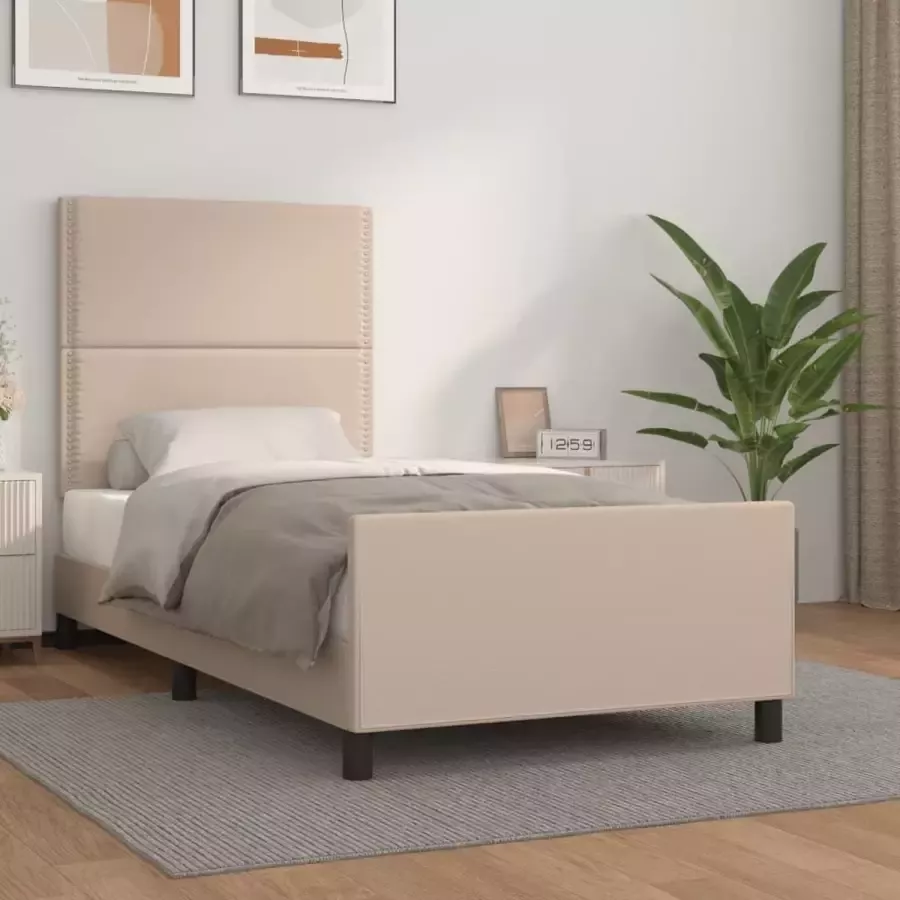 VidaXL Bedframe met hoofdbord kunstleer cappuccinokleurig 90x200 cm - Foto 5