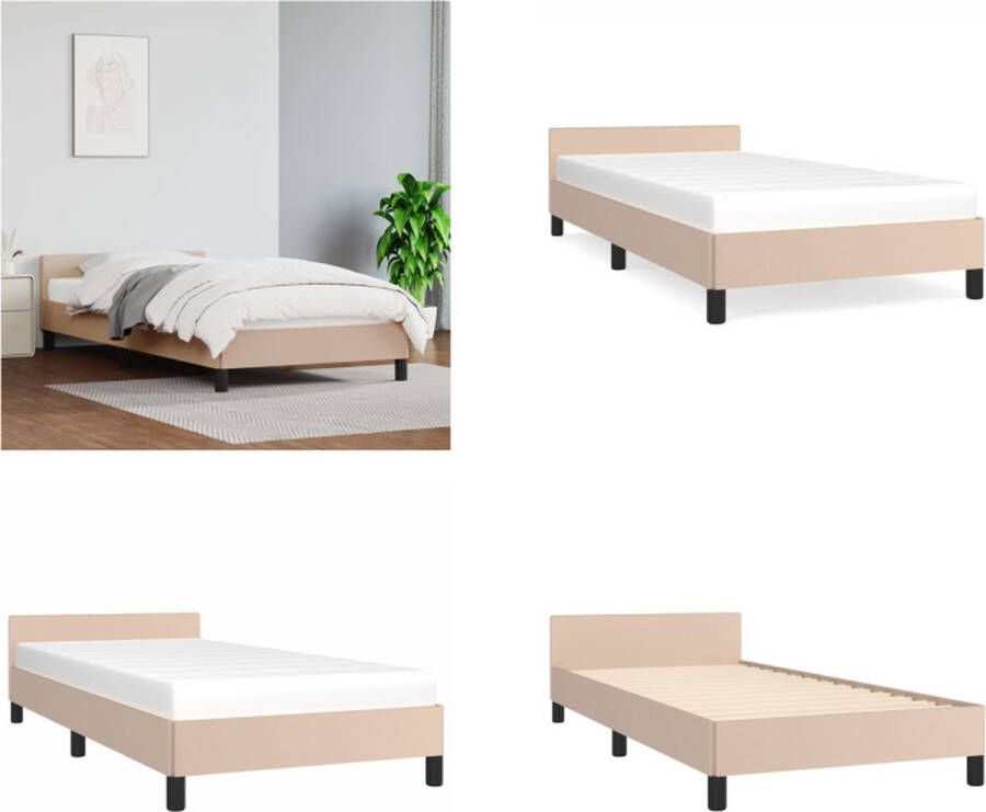VidaXL Bedframe met hoofdbord kunstleer cappuccinokleurig 90x200 cm Bedframe Met Hoofdbord Bedframes Met Hoofdborden Bedframe Bed