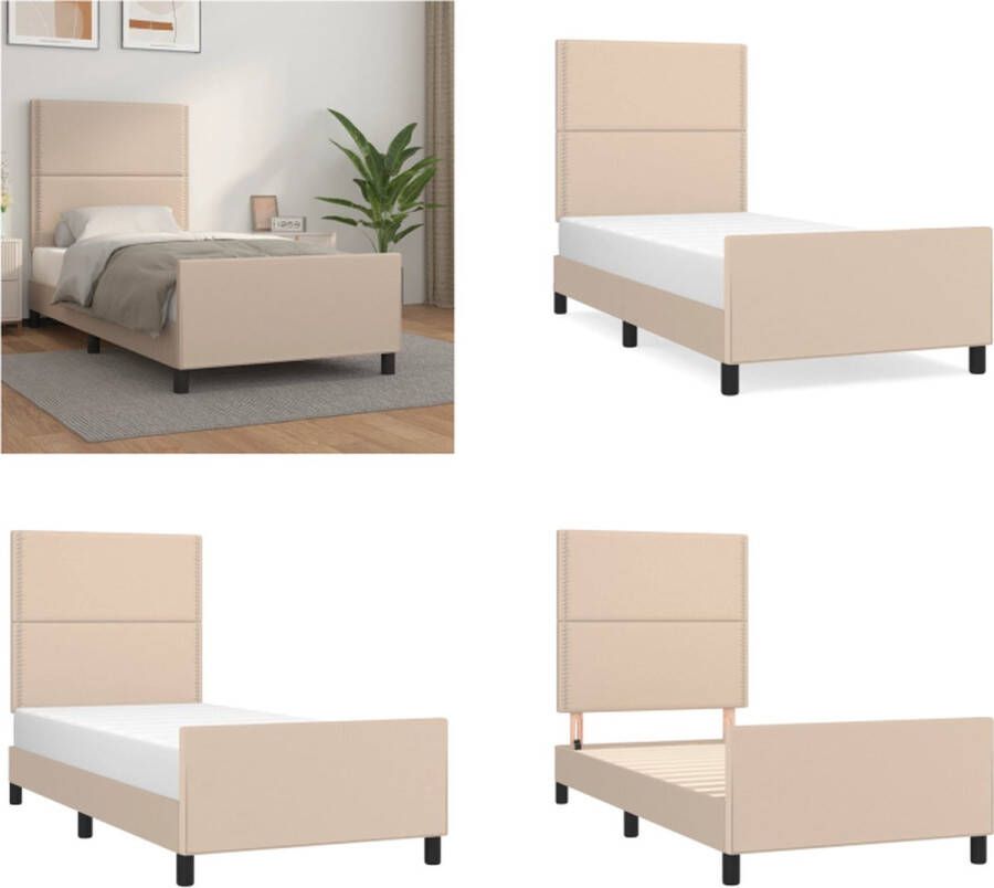 VidaXL Bedframe met hoofdbord kunstleer cappucinnokleurig 80x200 cm Bedframe Bedframes Bed Slaapmeubel