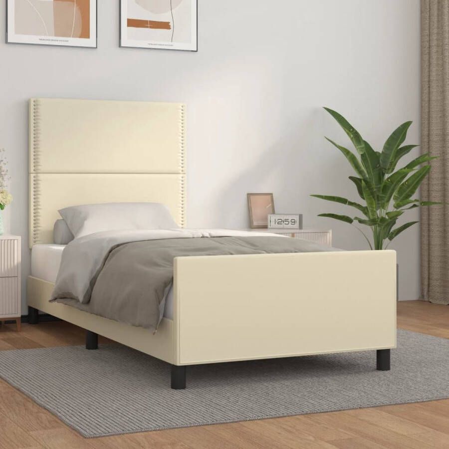 VidaXL -Bedframe-met-hoofdbord-kunstleer-crèmekleurig-100x200-cm