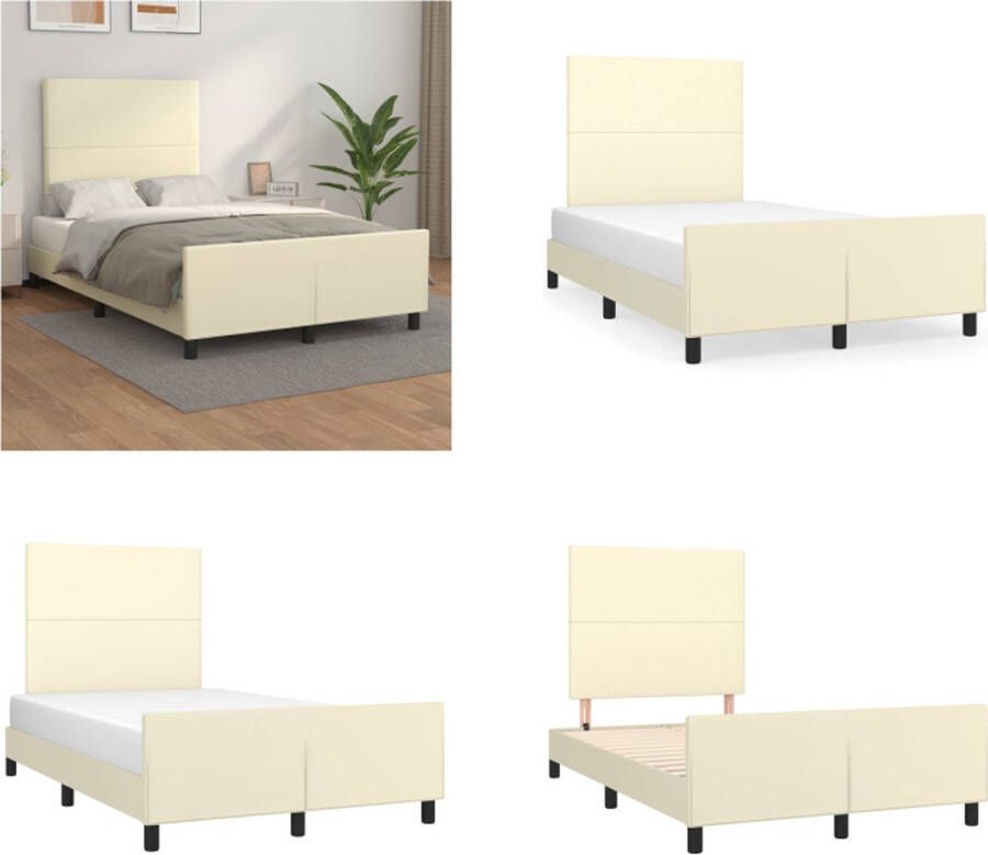 VidaXL Bedframe met hoofdbord kunstleer crèmekleurig 120x200 cm Bedframe Met Hoofdbord Bedframes Met Hoofdborden Bedframe Bed